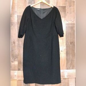 Lafayette 148 New York Black Sheath Dress 3/4 Sleeve Scoop Neck Size 16 Office